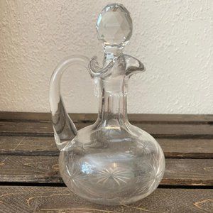 Vintage 6" Clear Glass Etched Decanter With Stopper Mid Century Modern Barware